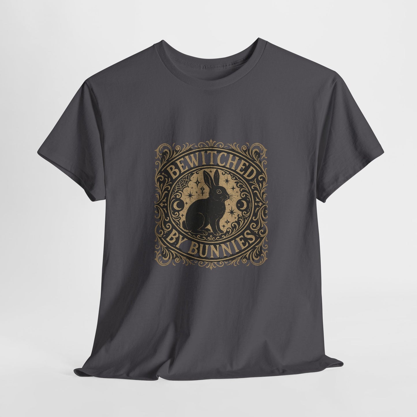 Bewitched by Bunnies Unisex Heavy Cotton T-Shirt – Enchanted Rabbit Halloween & Fall Graphic Tee | Bunny Lovers Gift