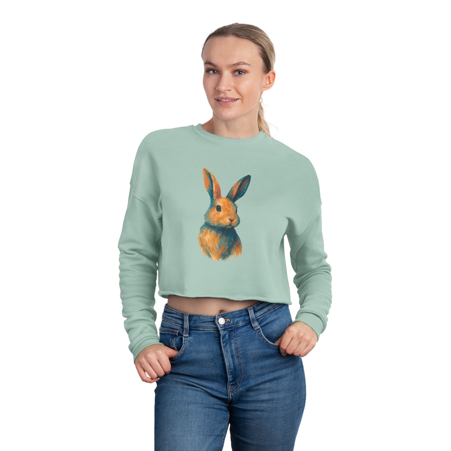 Painted Bunny Art Cropped Sweatshirt – Artsy Rabbit Vibes for Bunthusiasts - Cozy Animal Apparel