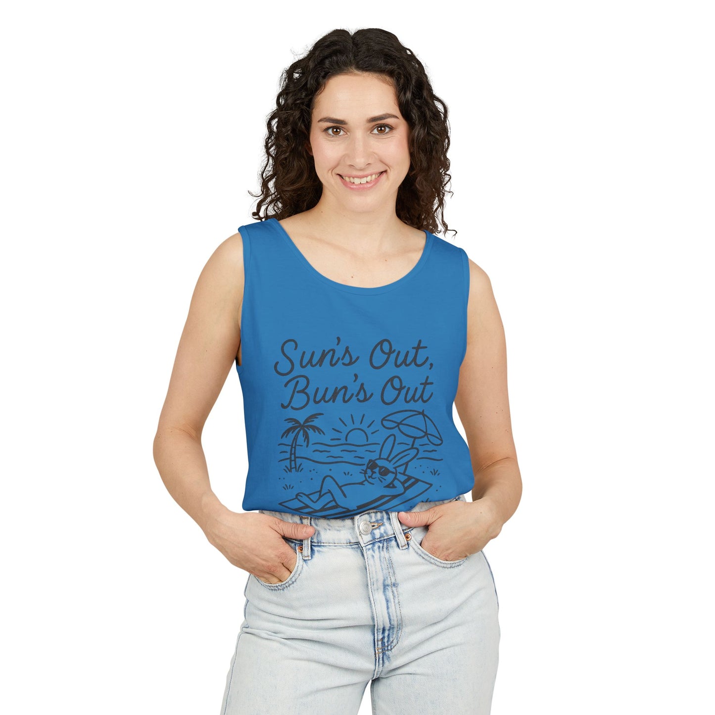 Sun’s Out, Bun’s Out Chill Beach Bunny Tank Top - Unisex Garment-Dyed Tee | Summer Rabbit Vibes - Beach Wear - Vacation Apparel