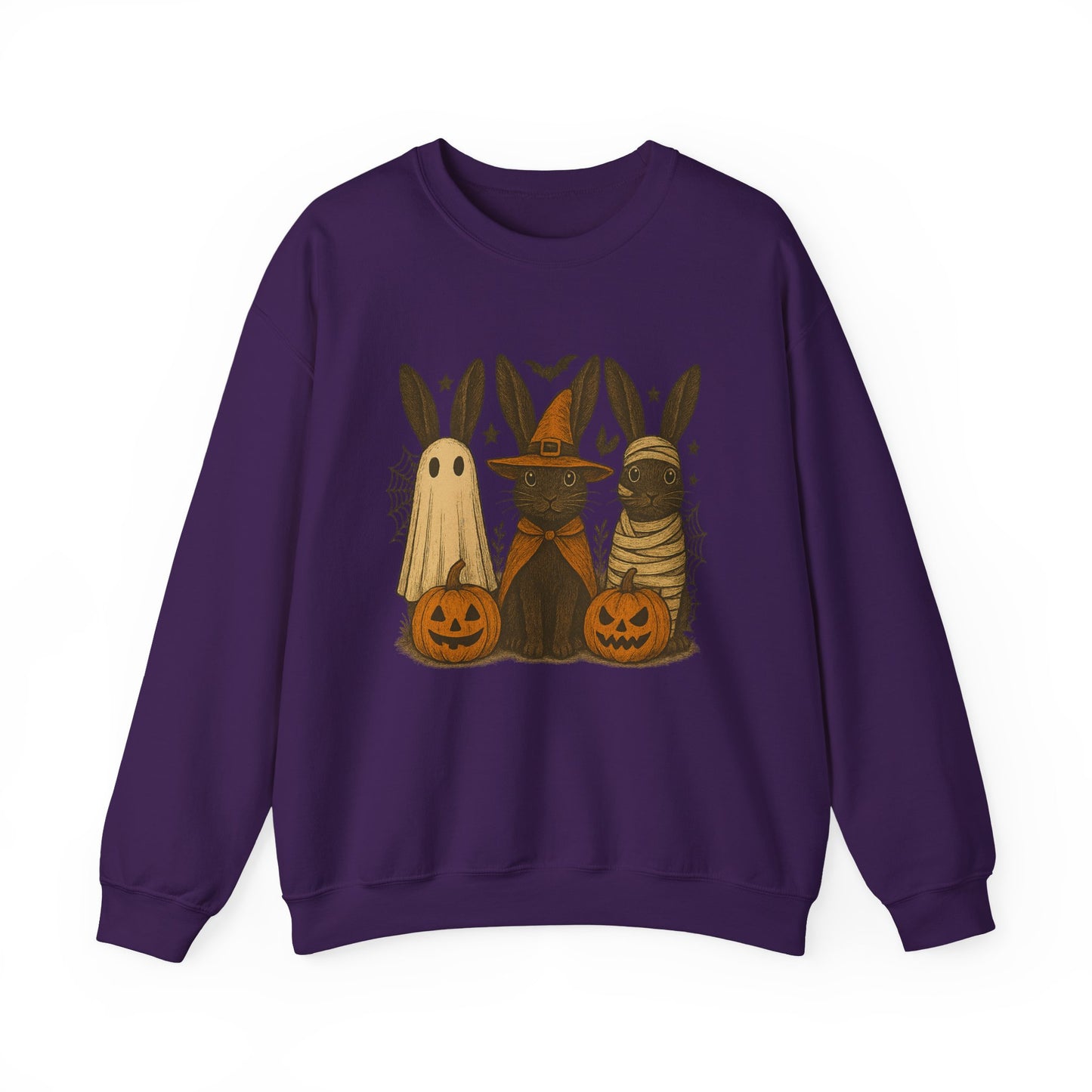 Ghosts, Witches & Mummies—Oh My! Halloween Bunny Sweatshirt - Cozy Fall Rabbit Apparel - Unisex Spooky Season Crewneck