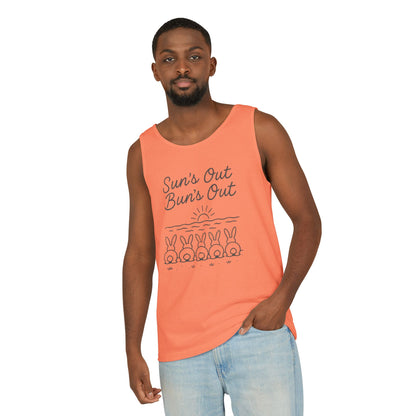 Sun's Out, Bun’s Out Tank Top – Funny Bunny Bums Summer Tee - Unisex Garment-Dyed | Beach Vibes - Vacation Apparel