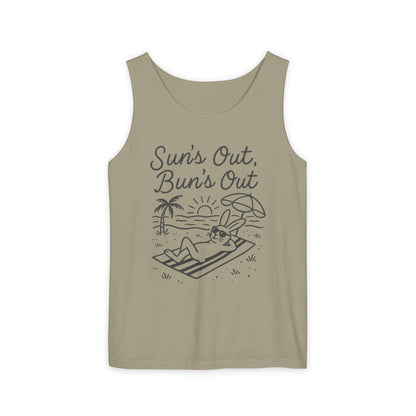 Sun’s Out, Bun’s Out Chill Beach Bunny Tank Top - Unisex Garment-Dyed Tee | Summer Rabbit Vibes - Beach Wear - Vacation Apparel
