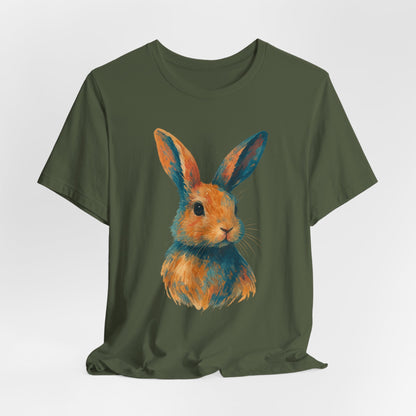Golden Hour Bunny Unisex Short Sleeve Shirt – Painterly Rabbit Portrait T-Shirt - Artistic Graphic Tee for Animal Lovers - Unique Artwork