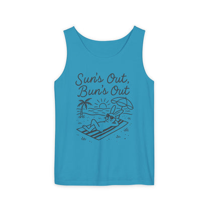 Sun’s Out, Bun’s Out Chill Beach Bunny Tank Top - Unisex Garment-Dyed Tee | Summer Rabbit Vibes - Beach Wear - Vacation Apparel
