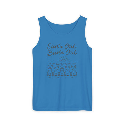 Sun's Out, Bun’s Out Tank Top – Funny Bunny Bums Summer Tee - Unisex Garment-Dyed | Beach Vibes - Vacation Apparel