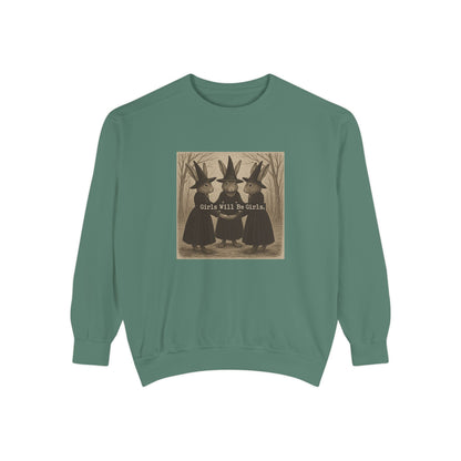 Girls Will Be Girls Rabbit Witch Circle – Garment-Dyed Bunny Sweatshirt | Halloween & Fall Collection