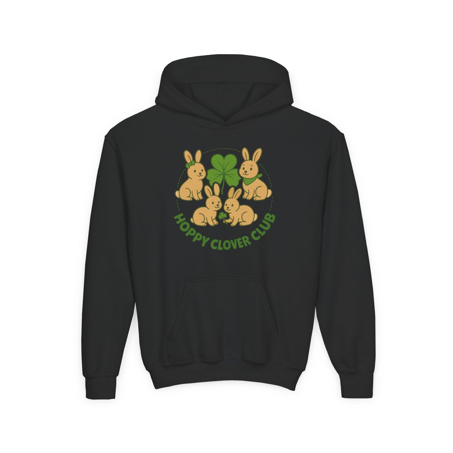 Youth “Hoppy Clover Club” Heavy Blend Hooded Sweatshirt – Lucky Rabbits & Clover Design