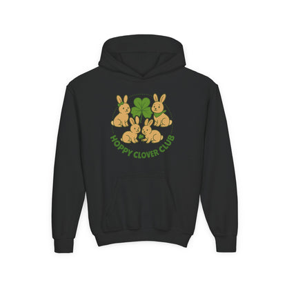 Youth “Hoppy Clover Club” Heavy Blend Hooded Sweatshirt – Lucky Rabbits & Clover Design
