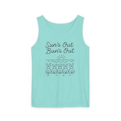 Sun's Out, Bun’s Out Tank Top – Funny Bunny Bums Summer Tee - Unisex Garment-Dyed | Beach Vibes - Vacation Apparel