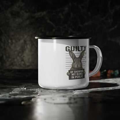 Guilty Bunny Enamel Camp Cup – Funny Mug for Rabbit & Coffee Lovers - Camping & Outdoors Gear - Bun Show Exhibitors