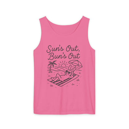 Sun’s Out, Bun’s Out Chill Beach Bunny Tank Top - Unisex Garment-Dyed Tee | Summer Rabbit Vibes - Beach Wear - Vacation Apparel