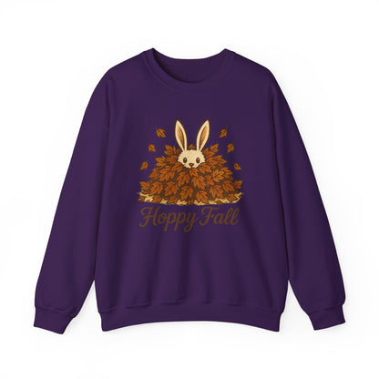 Hoppy Fall – Unisex Cozy Sweatshirt | Rabbit & Autumn Leaves Comfy Crewneck | Fall Fashion - Seasonal Halloween Gift