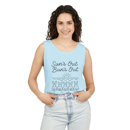 Sun's Out, Bun’s Out Tank Top – Funny Bunny Bums Summer Tee - Unisex Garment-Dyed | Beach Vibes - Vacation Apparel