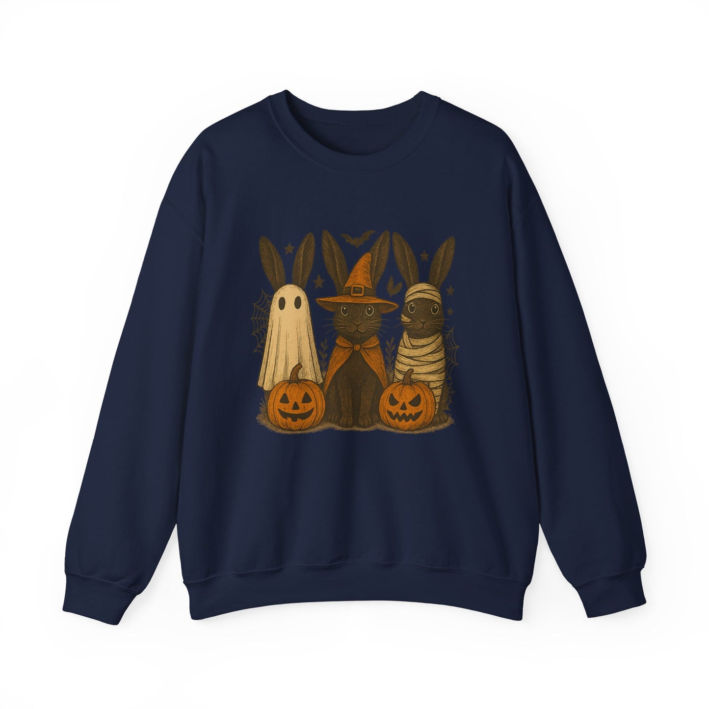Ghosts, Witches & Mummies—Oh My! Halloween Bunny Sweatshirt - Cozy Fall Rabbit Apparel - Unisex Spooky Season Crewneck