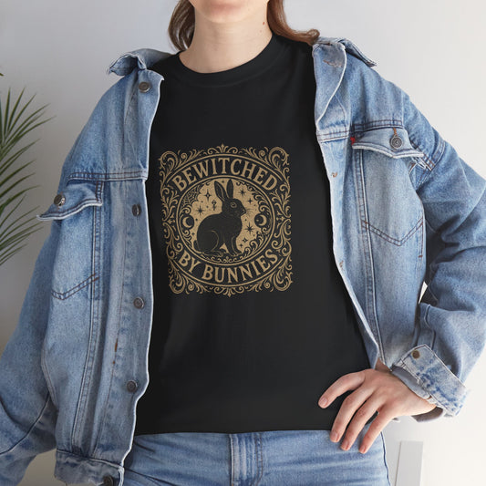 Bewitched by Bunnies Unisex Heavy Cotton T-Shirt – Enchanted Rabbit Halloween & Fall Graphic Tee | Bunny Lovers Gift