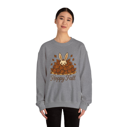 Hoppy Fall – Unisex Cozy Sweatshirt | Rabbit & Autumn Leaves Comfy Crewneck | Fall Fashion - Seasonal Halloween Gift