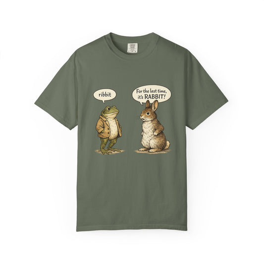 Ribbit vs Rabbit Vintage Humor Tee -  "For the last time, it's RABBIT!" Graphic Unisex T-Shirt – Funny Frog and Rabbit Shirt in Comfort Colors