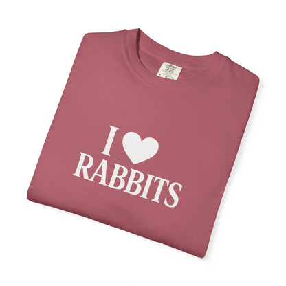 I ♥ Rabbits – Garment-Dyed Unisex Tee for Bunthusiasts - I Love Rabbits T-Shirt for Bunny Lovers