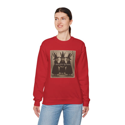 Girls Will Be Girls – Witchy Rabbit Crewneck Sweatshirt | Cozy Whimsical Rabbit Sweatshirt for Girls & Women - Halloween & Fall Collection