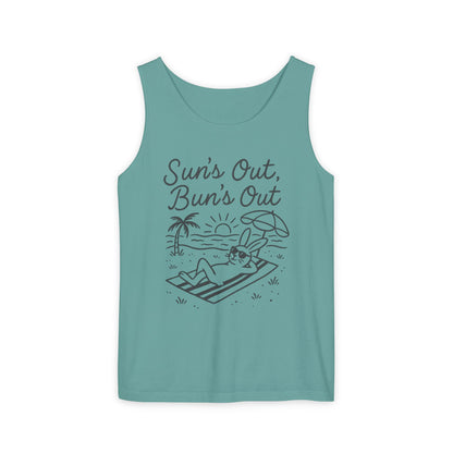 Sun’s Out, Bun’s Out Chill Beach Bunny Tank Top - Unisex Garment-Dyed Tee | Summer Rabbit Vibes - Beach Wear - Vacation Apparel