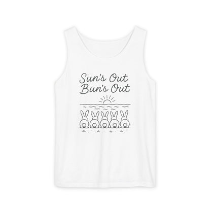 Sun's Out, Bun’s Out Tank Top – Funny Bunny Bums Summer Tee - Unisex Garment-Dyed | Beach Vibes - Vacation Apparel