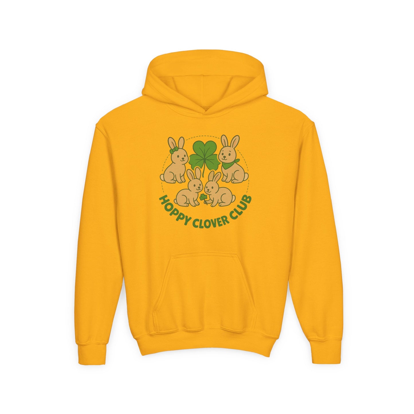 Youth “Hoppy Clover Club” Heavy Blend Hooded Sweatshirt – Lucky Rabbits & Clover Design