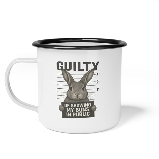 Guilty Bunny Enamel Camp Cup – Funny Mug for Rabbit & Coffee Lovers - Camping & Outdoors Gear - Bun Show Exhibitors