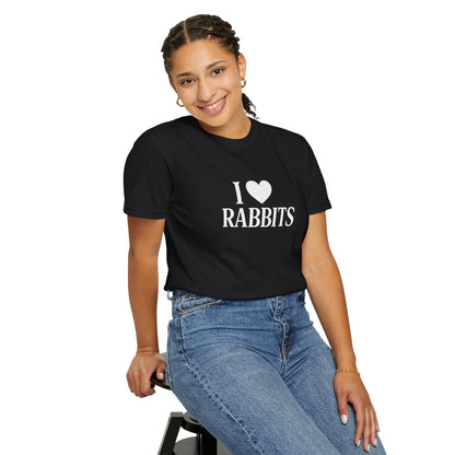 I ♥ Rabbits – Garment-Dyed Unisex Tee for Bunthusiasts - I Love Rabbits T-Shirt for Bunny Lovers