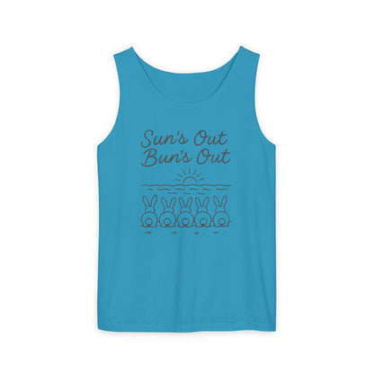 Sun's Out, Bun’s Out Tank Top – Funny Bunny Bums Summer Tee - Unisex Garment-Dyed | Beach Vibes - Vacation Apparel