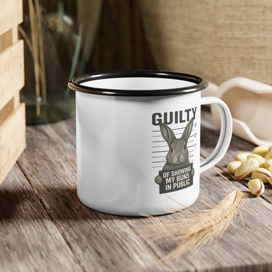 Guilty Bunny Enamel Camp Cup – Funny Mug for Rabbit & Coffee Lovers - Camping & Outdoors Gear - Bun Show Exhibitors