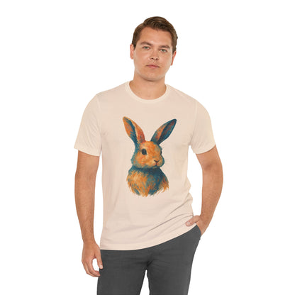 Golden Hour Bunny Unisex Short Sleeve Shirt – Painterly Rabbit Portrait T-Shirt - Artistic Graphic Tee for Animal Lovers - Unique Artwork