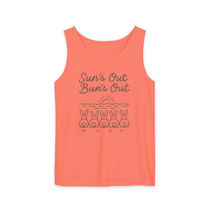 Sun's Out, Bun’s Out Tank Top – Funny Bunny Bums Summer Tee - Unisex Garment-Dyed | Beach Vibes - Vacation Apparel
