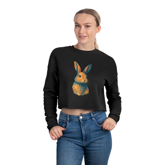 Painted Bunny Art Cropped Sweatshirt – Artsy Rabbit Vibes for Bunthusiasts - Cozy Animal Apparel