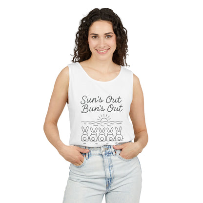 Sun's Out, Bun’s Out Tank Top – Funny Bunny Bums Summer Tee - Unisex Garment-Dyed | Beach Vibes - Vacation Apparel