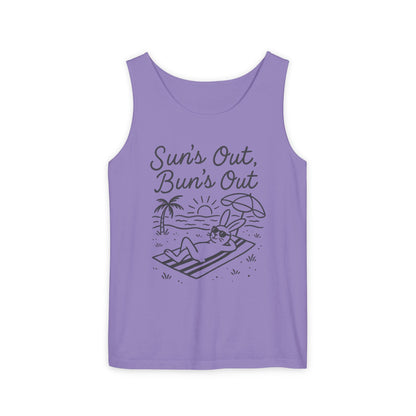 Sun’s Out, Bun’s Out Chill Beach Bunny Tank Top - Unisex Garment-Dyed Tee | Summer Rabbit Vibes - Beach Wear - Vacation Apparel
