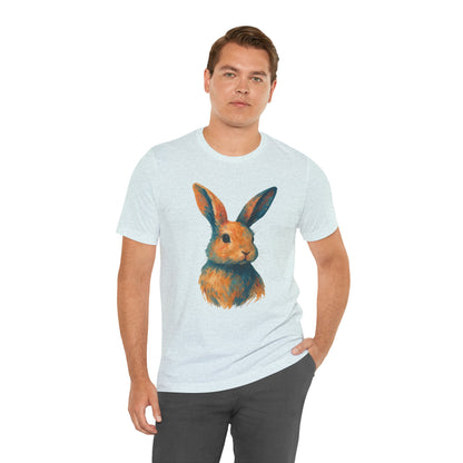 Golden Hour Bunny Unisex Short Sleeve Shirt – Painterly Rabbit Portrait T-Shirt - Artistic Graphic Tee for Animal Lovers - Unique Artwork