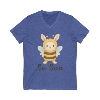 Bee Brave Bunny V-Neck T-Shirt – Strong Rabbit in Bumblebee Costume - Unisex Jersey Short Sleeve Tee