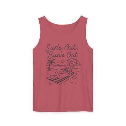Sun’s Out, Bun’s Out Chill Beach Bunny Tank Top - Unisex Garment-Dyed Tee | Summer Rabbit Vibes - Beach Wear - Vacation Apparel
