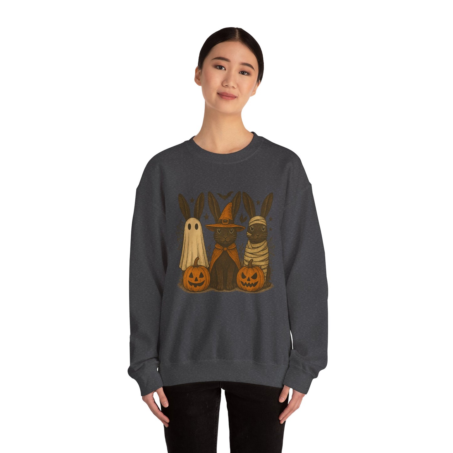 Ghosts, Witches & Mummies—Oh My! Halloween Bunny Sweatshirt - Cozy Fall Rabbit Apparel - Unisex Spooky Season Crewneck