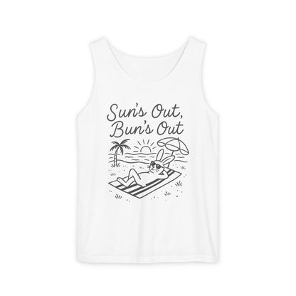 Sun’s Out, Bun’s Out Chill Beach Bunny Tank Top - Unisex Garment-Dyed Tee | Summer Rabbit Vibes - Beach Wear - Vacation Apparel