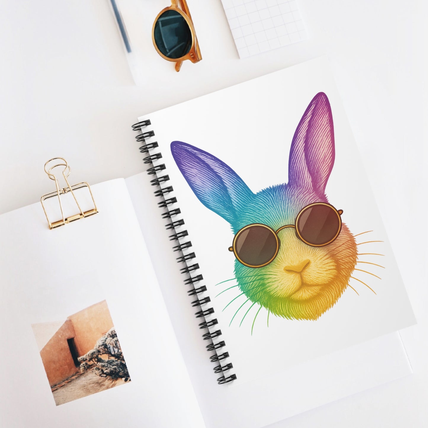 Rainbow Sunglasses Bunny Spiral Notebook – Colorful Bunthusiasts Rabbit Journal - Perfect Gift for Rabbit Owners & Animal Lovers