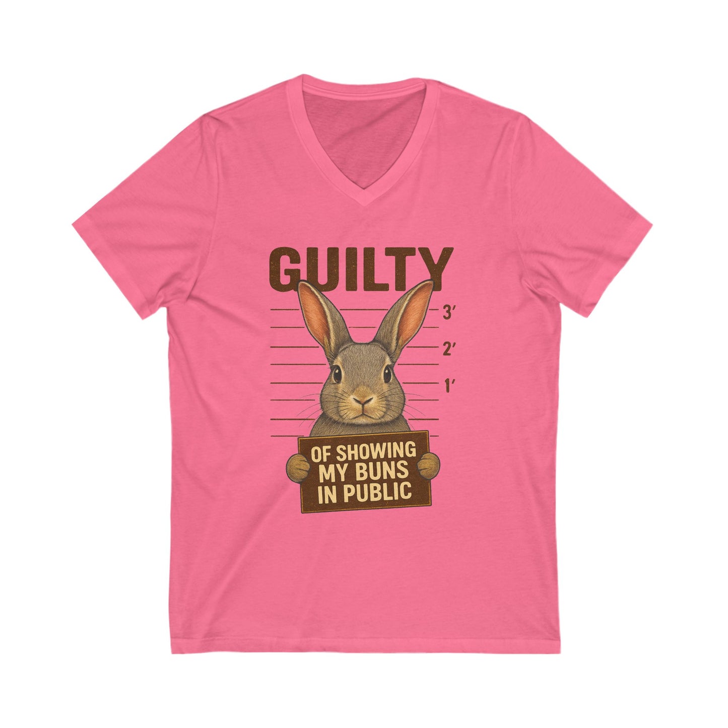 Guilty of Showing My Buns in Public V-Neck Tee - Funny Rabbit Shirt - Unisex Graphic Top - Casual Bunny Wear