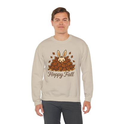 Hoppy Fall – Unisex Cozy Sweatshirt | Rabbit & Autumn Leaves Comfy Crewneck | Fall Fashion - Seasonal Halloween Gift