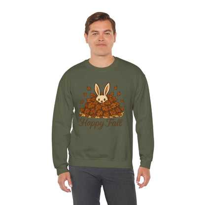 Hoppy Fall – Unisex Cozy Sweatshirt | Rabbit & Autumn Leaves Comfy Crewneck | Fall Fashion - Seasonal Halloween Gift