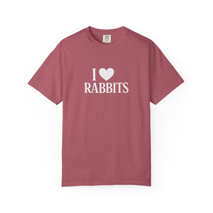 I ♥ Rabbits – Garment-Dyed Unisex Tee for Bunthusiasts - I Love Rabbits T-Shirt for Bunny Lovers