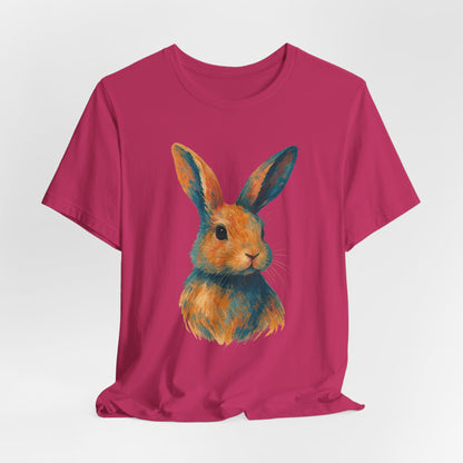Golden Hour Bunny Unisex Short Sleeve Shirt – Painterly Rabbit Portrait T-Shirt - Artistic Graphic Tee for Animal Lovers - Unique Artwork
