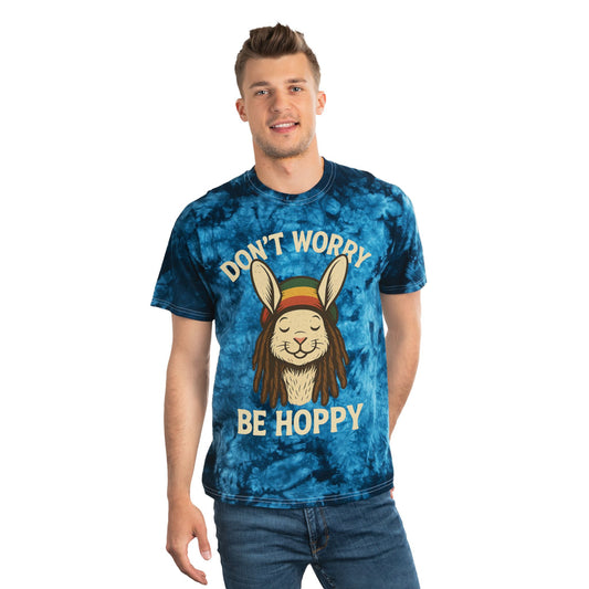 Don’t Worry Be Hoppy Tie-Dye Bunny Tee - Rasta Rabbit Reggae Hipster Shirt - Bohemian Style Top - Unisex Summer Tee - Vacation Outfit