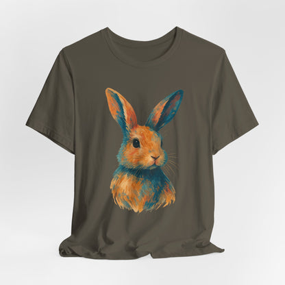 Golden Hour Bunny Unisex Short Sleeve Shirt – Painterly Rabbit Portrait T-Shirt - Artistic Graphic Tee for Animal Lovers - Unique Artwork
