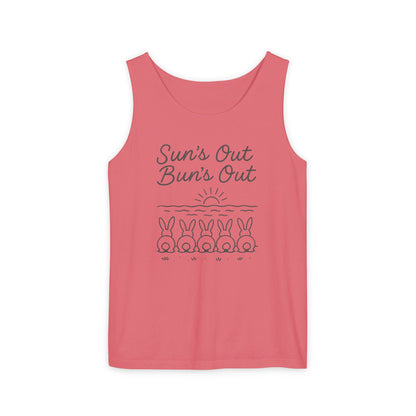 Sun's Out, Bun’s Out Tank Top – Funny Bunny Bums Summer Tee - Unisex Garment-Dyed | Beach Vibes - Vacation Apparel