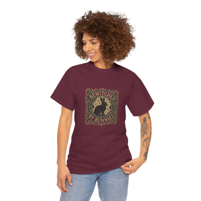 Bewitched by Bunnies Unisex Heavy Cotton T-Shirt – Enchanted Rabbit Halloween & Fall Graphic Tee | Bunny Lovers Gift